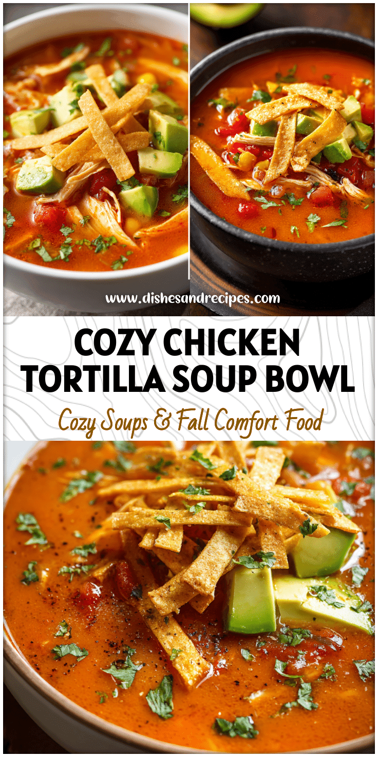Bowl of Chicken Tortilla Soup With Salsa topped with crispy tortilla strips and avocado for a One Pot Chicken Tortilla Soup style.